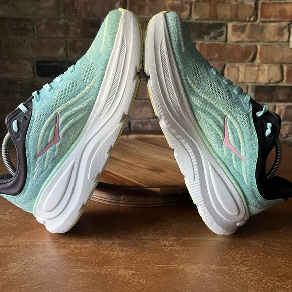 Hoka One One Bondi 9 Max Cushion Pink Green Women's 11 Running Shoes Sneakers - Picture 15 of 16